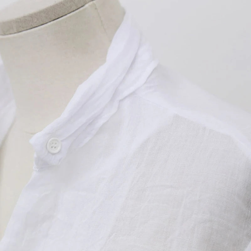 Women's Pleated Cotton-Spandex Blouse – Classic Turn-Down Collar Shirt