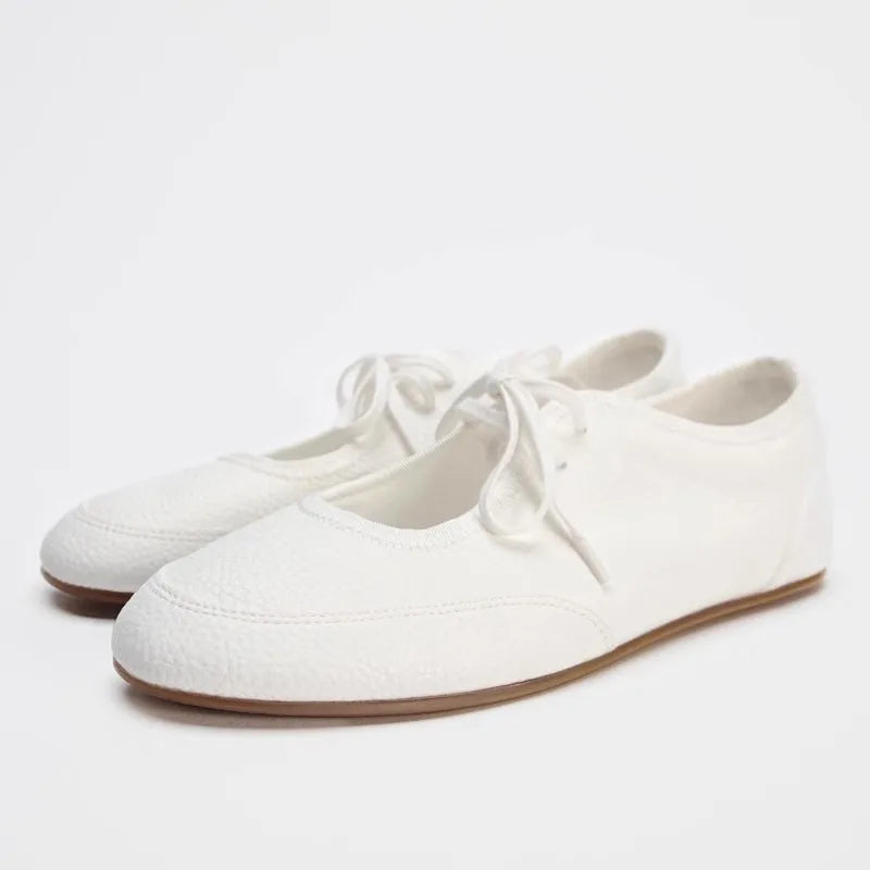Women's Round Toe Lace Leather Loafers (White) – Shop at OWNLUXE
