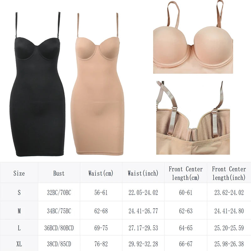 Shapewear Slip Dress with Bra – Tummy Control Body Shaper