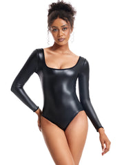 Faux Leather Wire-Free Bodysuit Shaper | OWNLUXE