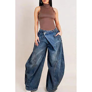 Y2K Harajuku Grunge Denim Jeans - Asymmetric Button Loose Fit