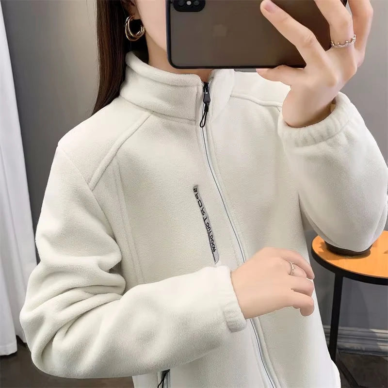 Women's Leopard Print Fleece Jacket – Warm Zipper Coat
