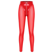 Women's Y2K Glossy Red PU Leather Leggings | OWNLUXE