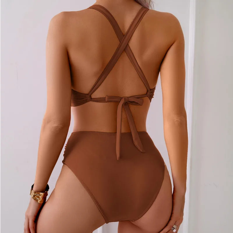 High-Waist Triangle Bikini Set – Bandage-Style Two-Piece