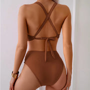 High-Waist Triangle Bikini Set – Bandage-Style Two-Piece