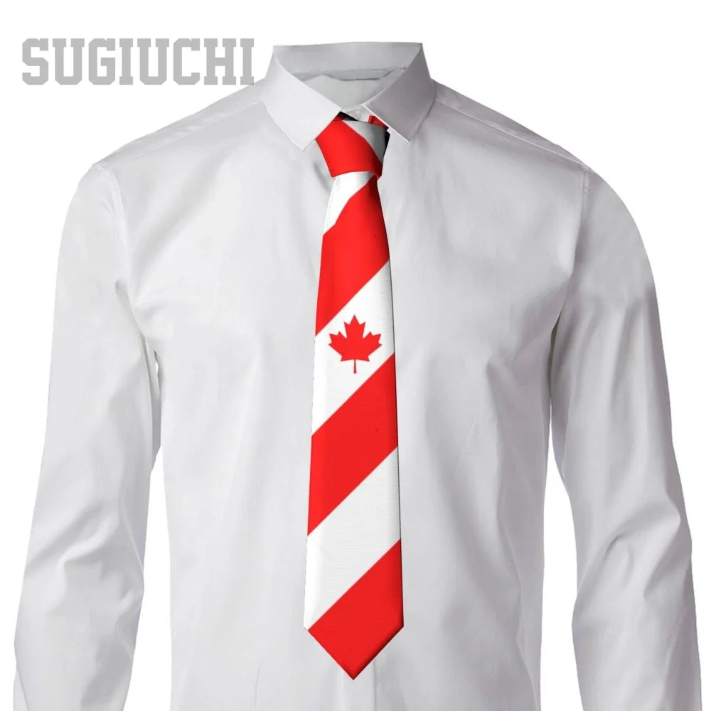 Canada Flag Emblem Neck Tie – Slim Plaid Tie for Wedding, Business & Canada Day