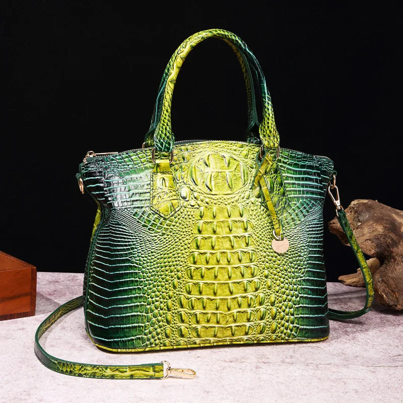 Crocodile Embossed Leather Handbag - Classic Shoulder Bag