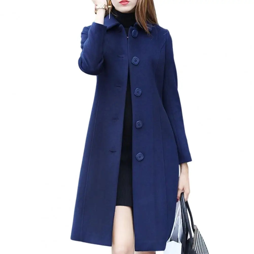 Women’s Long Wool-Blend Coat – Classic Warm Overcoat