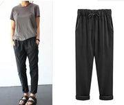 Cotton Linen Pants - Elastic Waist Ankle Length Casual Trousers