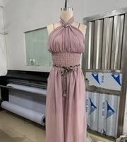 Boho Halter Backless Pleated Jumpsuit | OWNLUXE