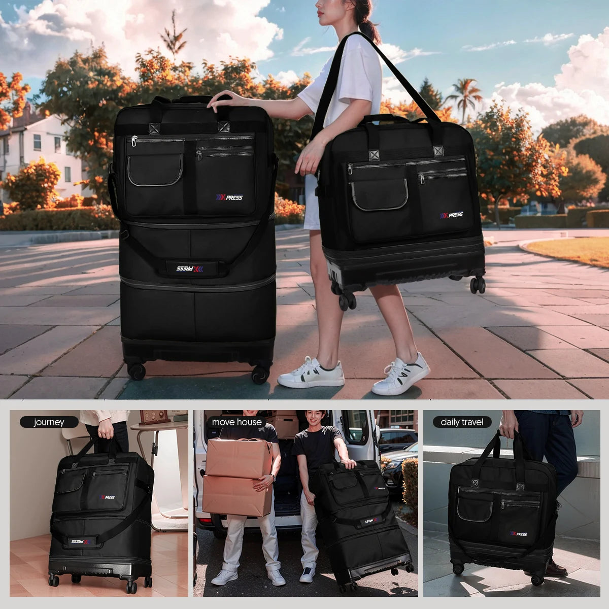 Foldable Rolling Travel Bag – Expandable Large Luggage