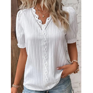 Women's Slim-Fit V-Neck Lace Blouse – Lightweight & Stylish for Summer