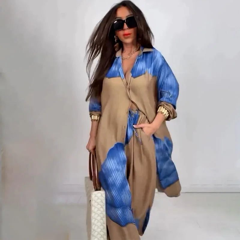 Fashion Loose Printed Long Sleeve Set Women's Pants | OWNLUXE