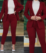 Double-Breasted Formal Pantsuit - Two-Piece Suit Set for Women