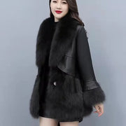 Women’s Patchwork Faux Fur Jacket – Mid-Length