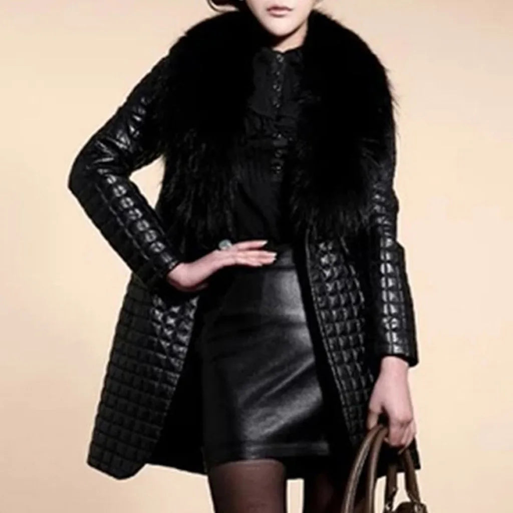 Women’s Winter Faux Leather Fur Long Sleeve Coat Jacket – Casual Streetwear Outerwear