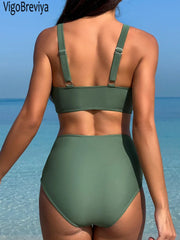 Mesh Patchwork High-Waist Bikini Set | OWNLUXE