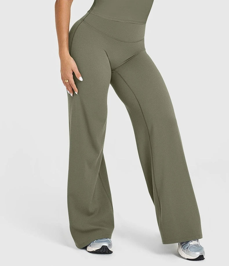 Women's Straight Leg Yoga Pants - Ultra Soft Mid-Waist Sports Trousers