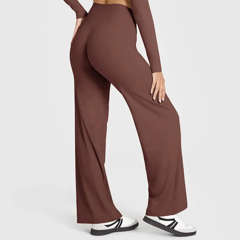 Women's Straight Leg Yoga Pants - Ultra Soft Mid-Waist Sports Trousers