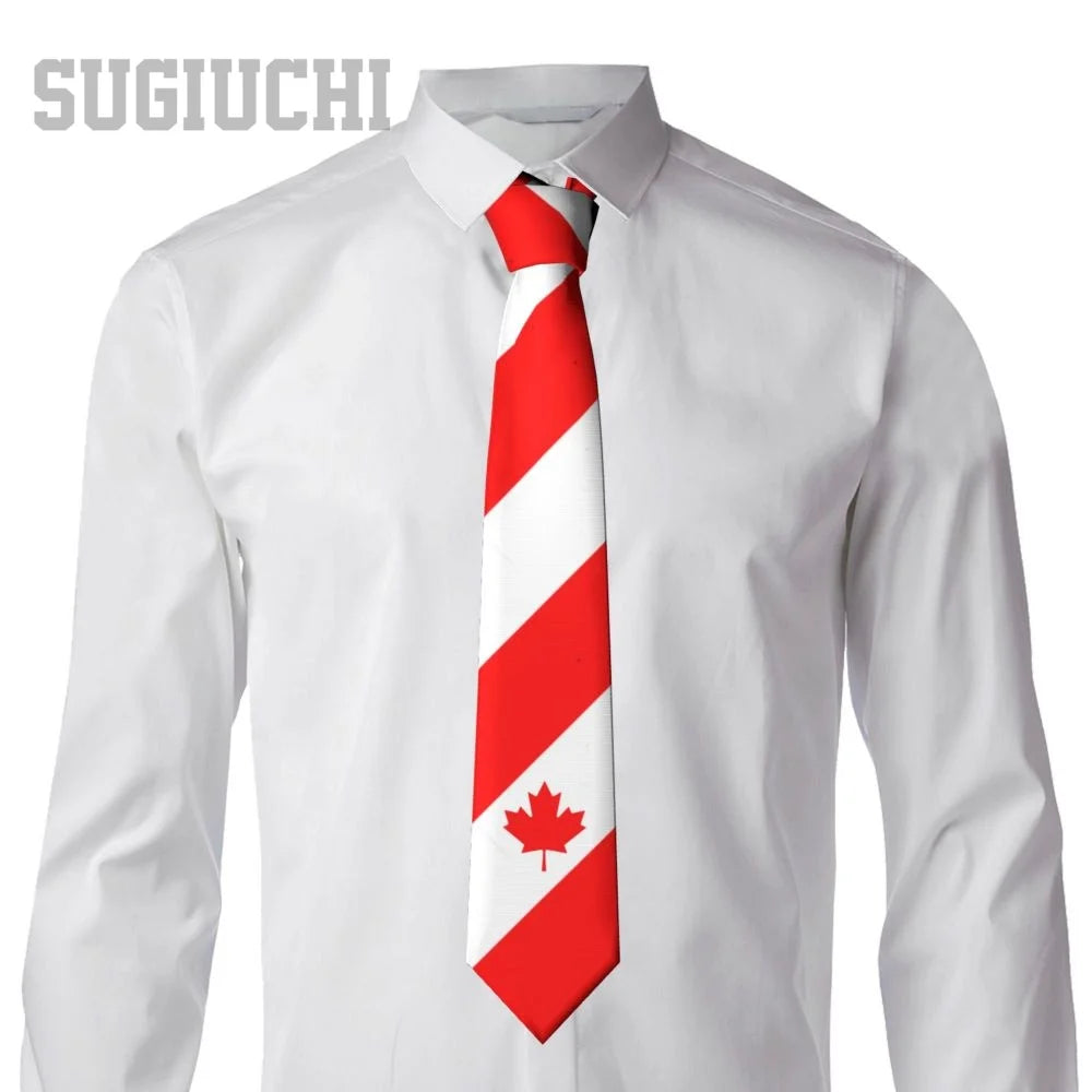 Canada Flag Emblem Neck Tie – Slim Plaid Tie for Wedding, Business & Canada Day