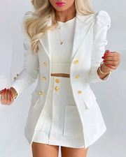 Women's Elegant Plaid Print Blazers Skirt Two Piece Set Notched Long Sleeve | OWNLUXE