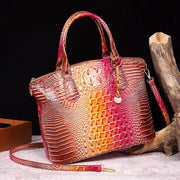 Crocodile Embossed Leather Handbag - Classic Shoulder Bag
