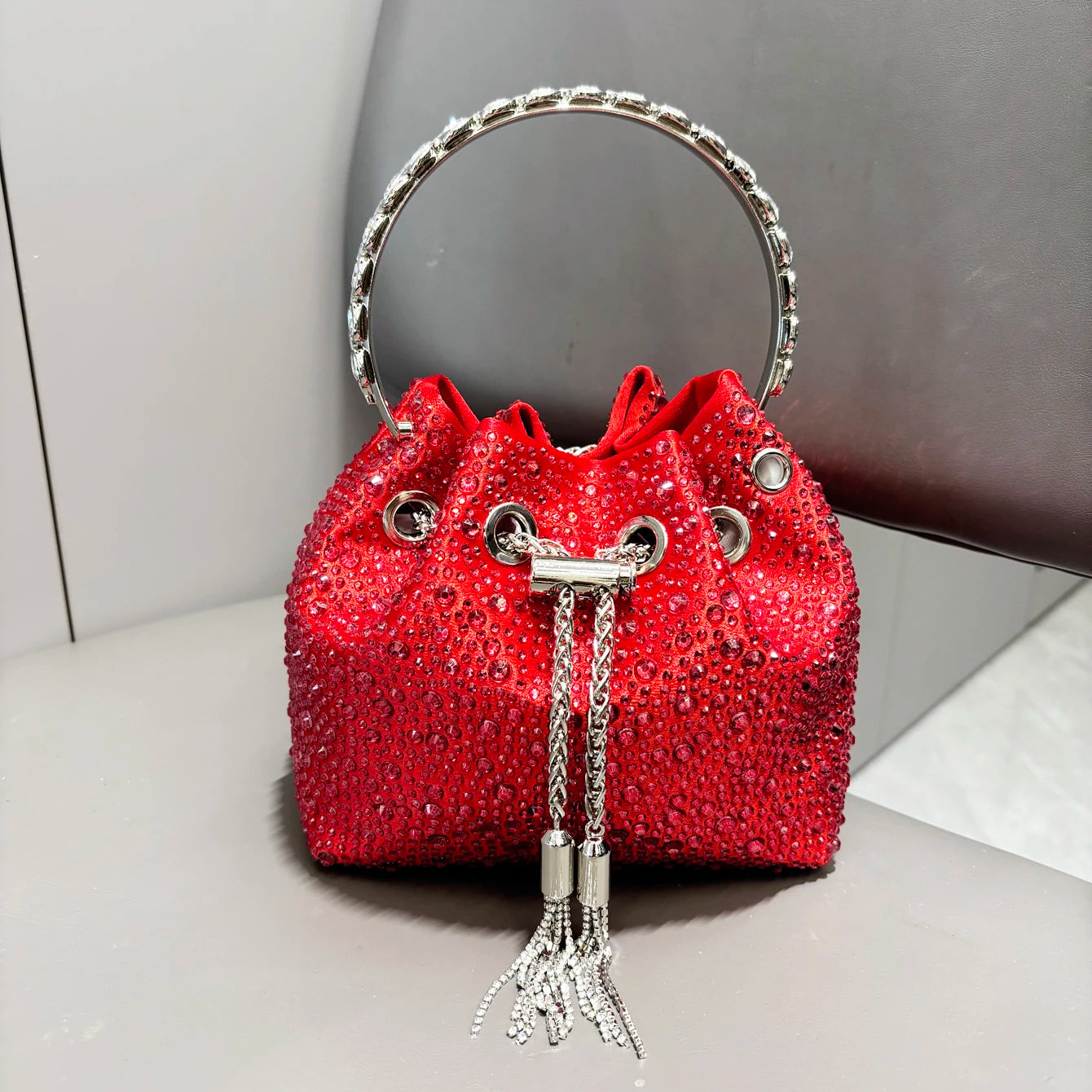 Crystal Bucket Evening Bag (Green Pink) | OWNLUXE