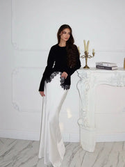 Sexy Black Lace Patchwork Slim Shirt Women Elegant Round Neck Long Sleeve Irregular Hem Top 2026 Lady Spring Autumn Chic Wear