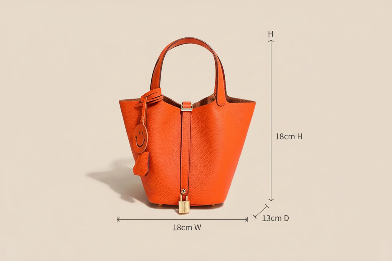 Genuine Cowhide Leather Bucket Bag - Fashion Lock Handbag with Phone Pocket | OWNLUXE