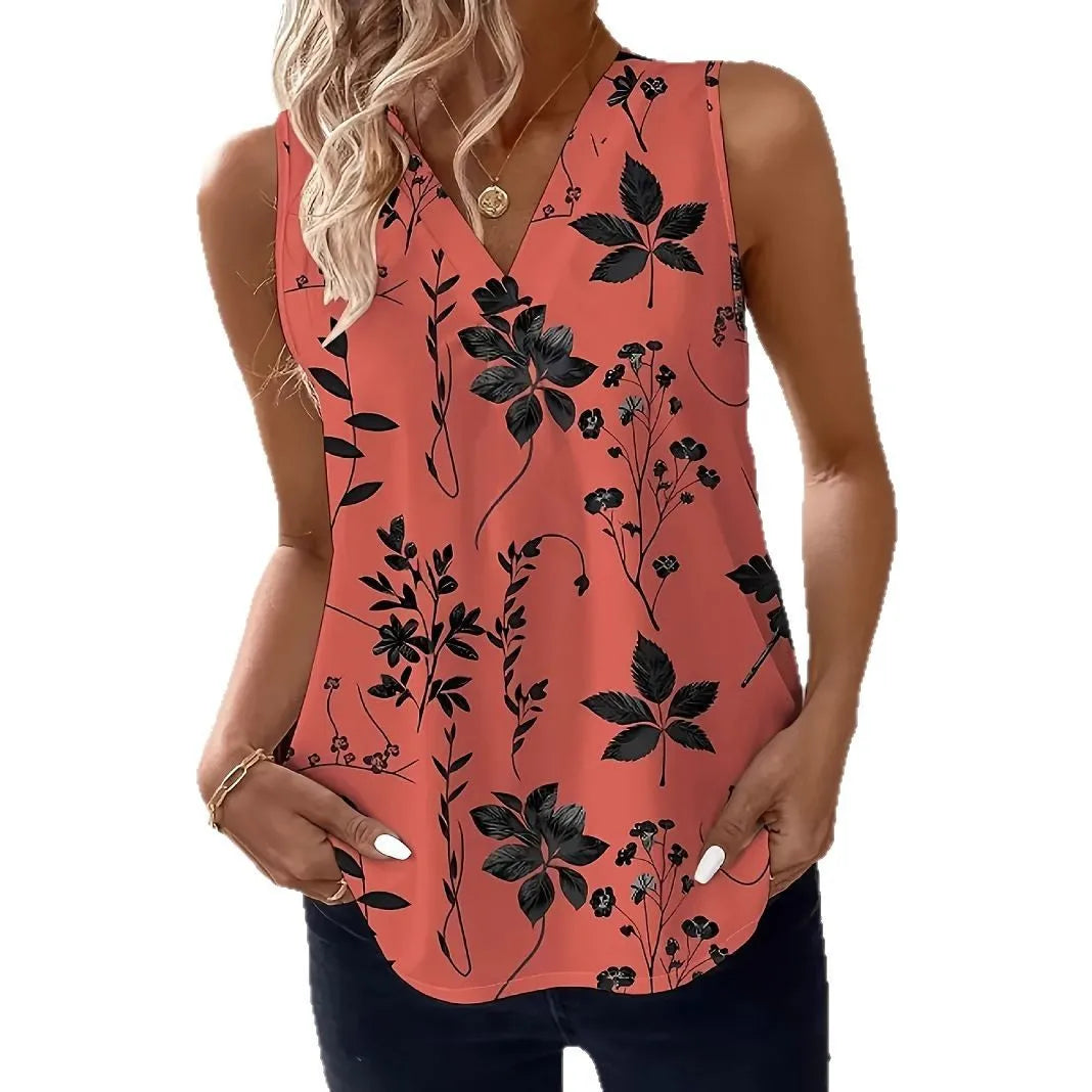 Floral Sleeveless V-Neck Top – Lightweight Knit Essential