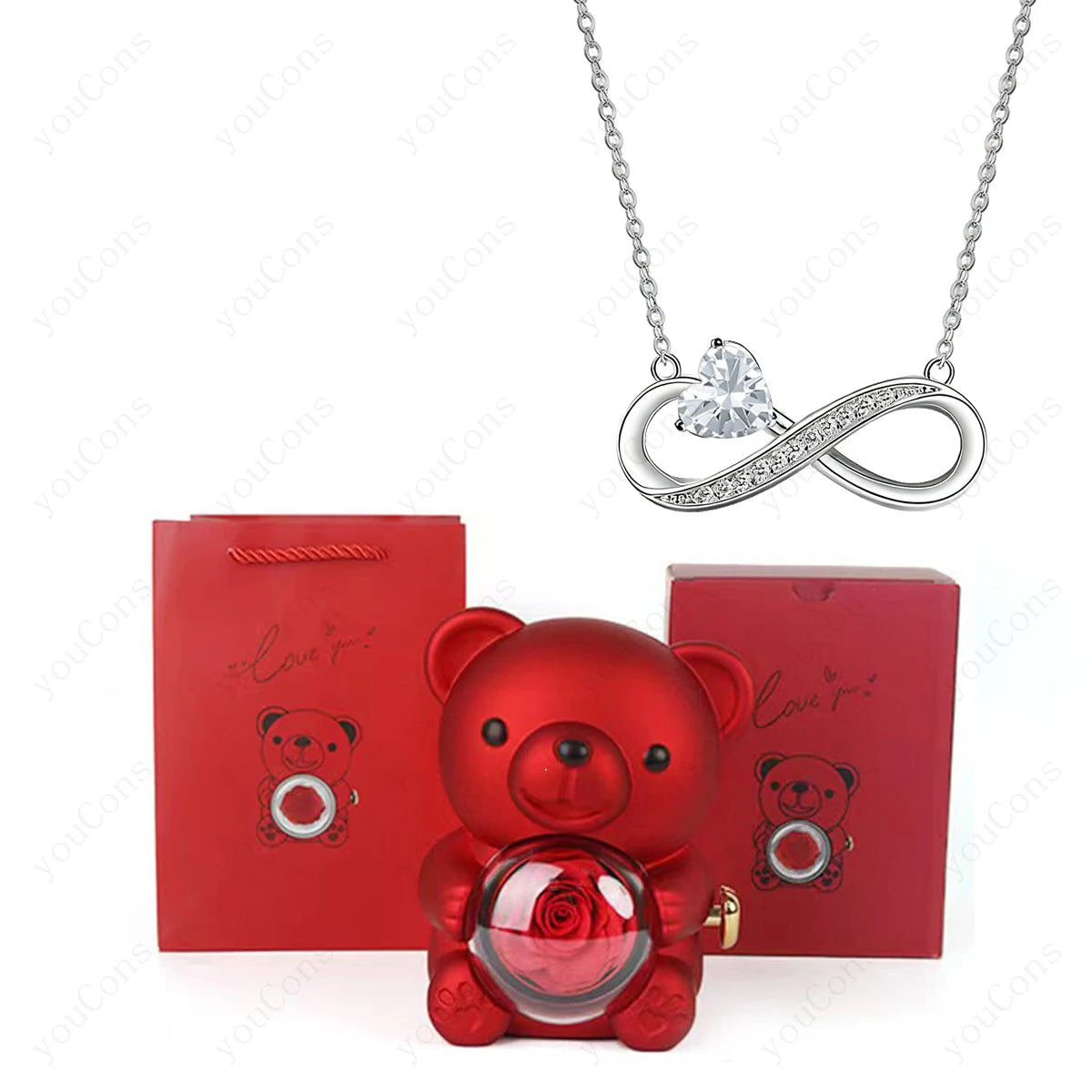 Heart Pendant Necklace Gift Set — Rose Bear Gift Box for Women | OWNLUXE