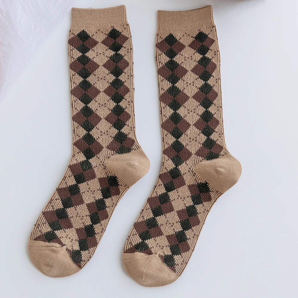 1 Pair Women Socks Spring Autumn Retro Style Men Couple Cotton Socks Flower Stripe Plaid Pattern Solid Colorful Socks EUR 37-43