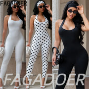 Polka Dot Halter Off-Shoulder Bodycon Jumpsuit | OWNLUXE
