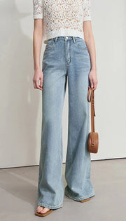 Women’s Wide-Leg Light Wash Jeans – Low-Waist Summer Style