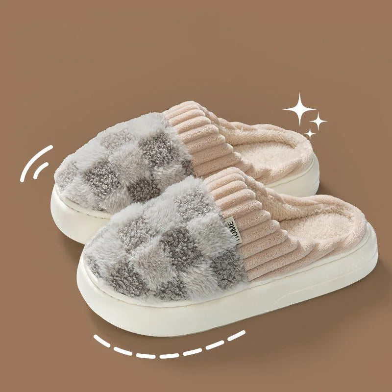 Couple Winter Plaid Slippers – Warm Fluffy Indoor Slides