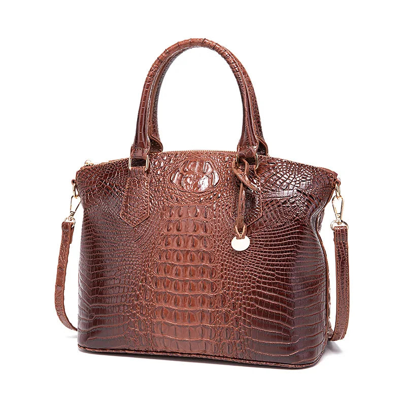 Crocodile Embossed Leather Handbag - Classic Shoulder Bag