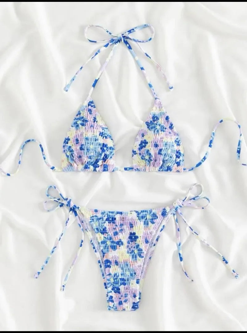 sexy floral print halter bikinis sets biquini high waist thong swimsuit Swimwear Biquini conjunto de bikini tankini beachwear