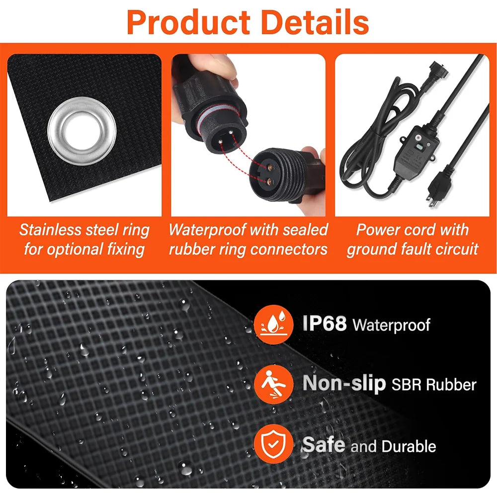 Graphene Heated Snow Melting Mat for Steps, Sidewalks & Driveways