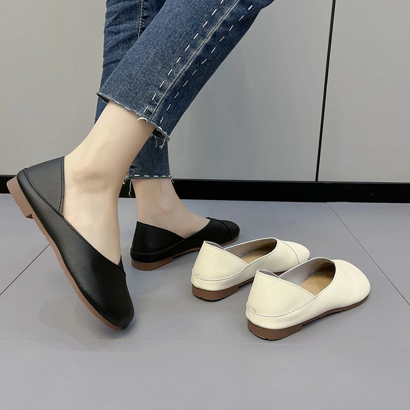 Women's Round Toe Leather Plus-Size Sneakers – Shop at OWNLUXE