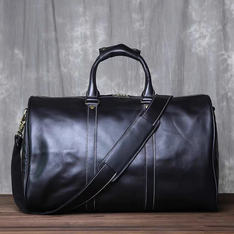 Genuine Leather Travel Duffel Bag – Cowhide Carryall