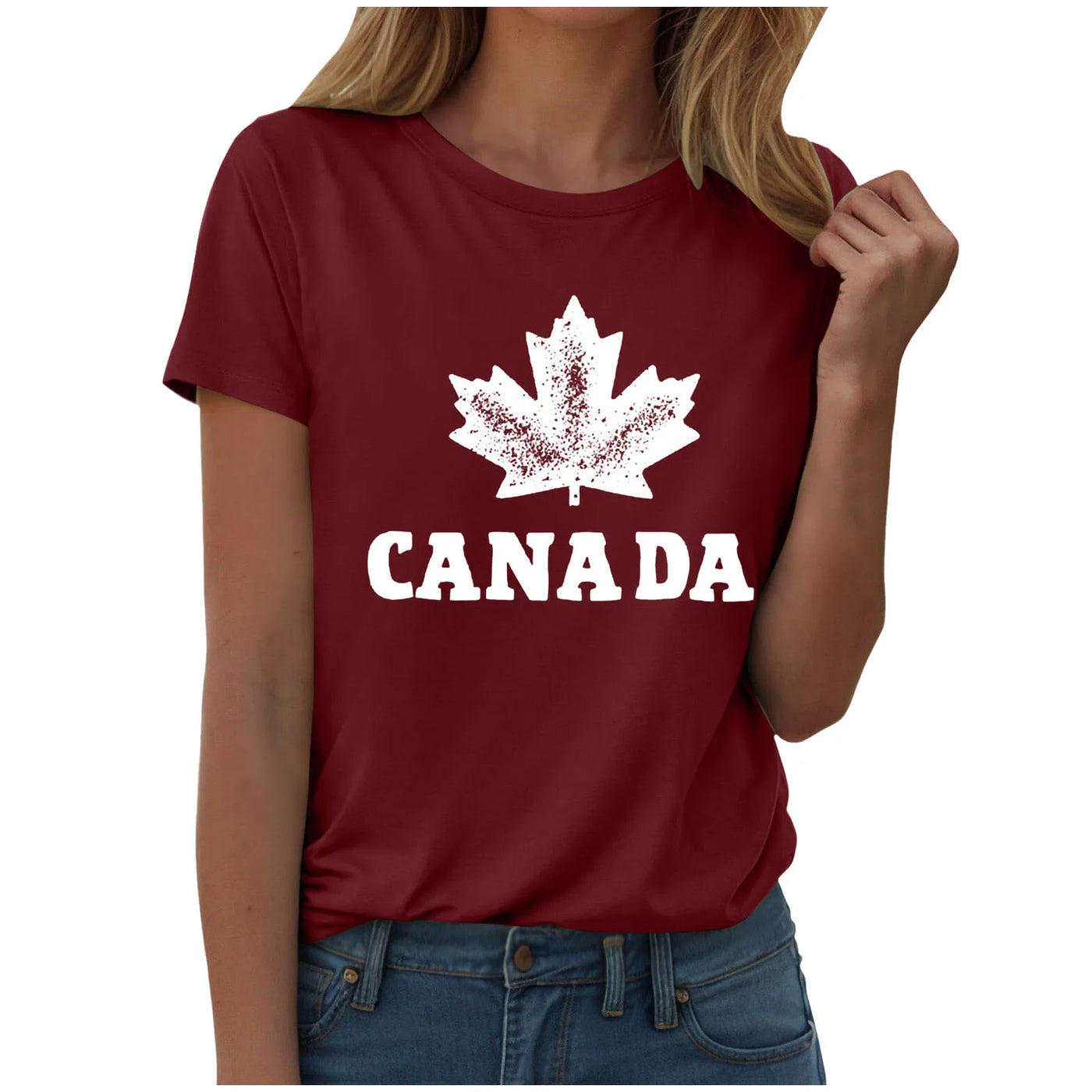 Canada Day Print T-Shirt Round Neck Short Sleeve | OWNLUXE