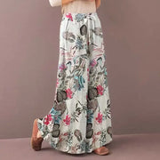 Women's Floral Print Wide Leg Pants - Bohemian Drawstring Trousers