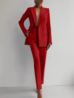 Load image into Gallery viewer, ✨ Women&#39;s Slim-Fit 2-Piece Casual Set – Double-Breasted Blazer &amp; Pencil Pants | Ensemble 2 pièces ajusté pour femme – Blazer croisé et pantalon crayon
