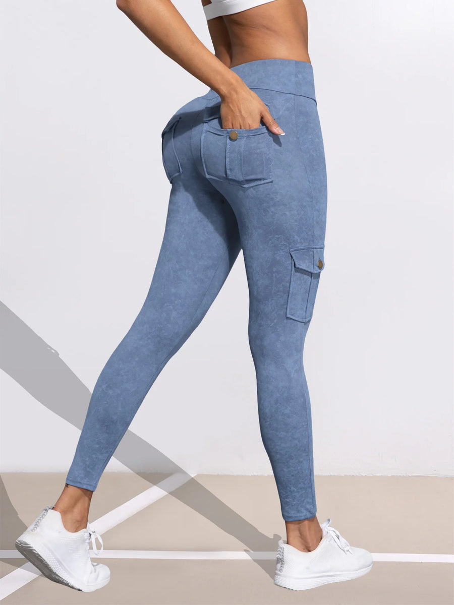 Washed Print Butt-Lifting Leggings with Pockets | OWNLUXE