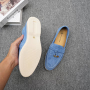 New Women's Round Headed Luxury Casual Shoes with Cashmere Surface Anti Slip Driving Shoes Solid Color Metal Decoration Loafers