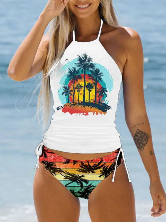 Drawstring Halter Bathing Tankini Set | OWNLUXE