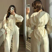 Women's Wide Leg Long Sleeve Crew Neck Pants | OWNLUXE
