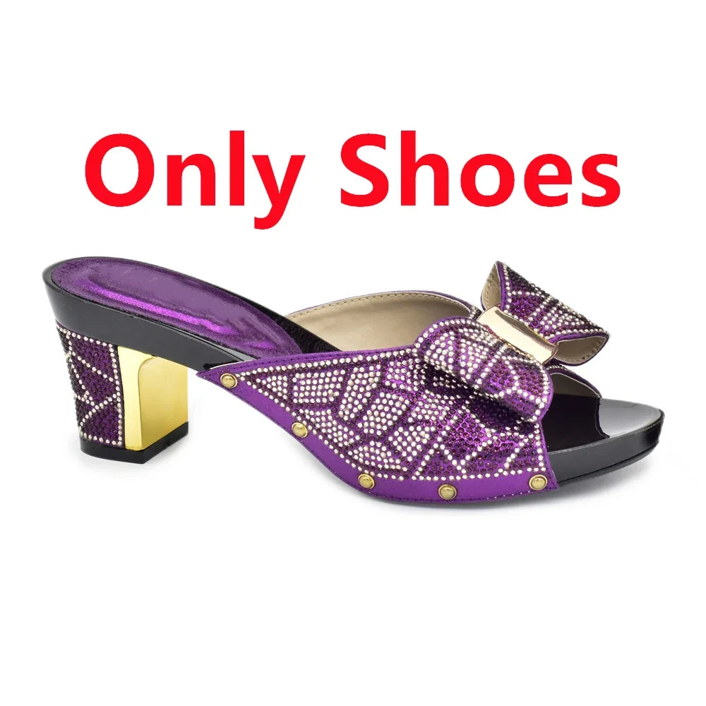 Rhinestone Shoes & Matching Bag Set - Party Wedding Heels with Purse