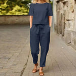 Load image into Gallery viewer, Vintage Loose Pullover &amp; Ankle-Length Pants Set – Effortless Summer Ensemble
