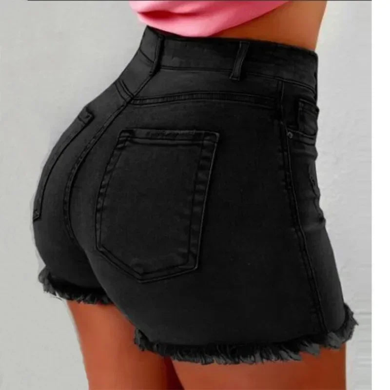 High-Waisted Patchwork Denim Shorts – Casual Summer Essential